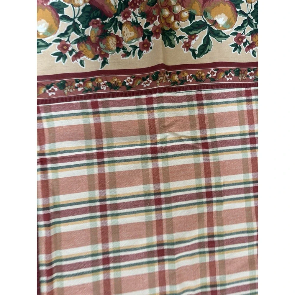 April‎ Cornell? Tablecloth Harvest Plaid Apples Tan Red Green Cotton 56x76